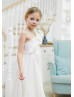 One Shoulder Ivory Lace Chiffon Corset Back Flower Girl Dress